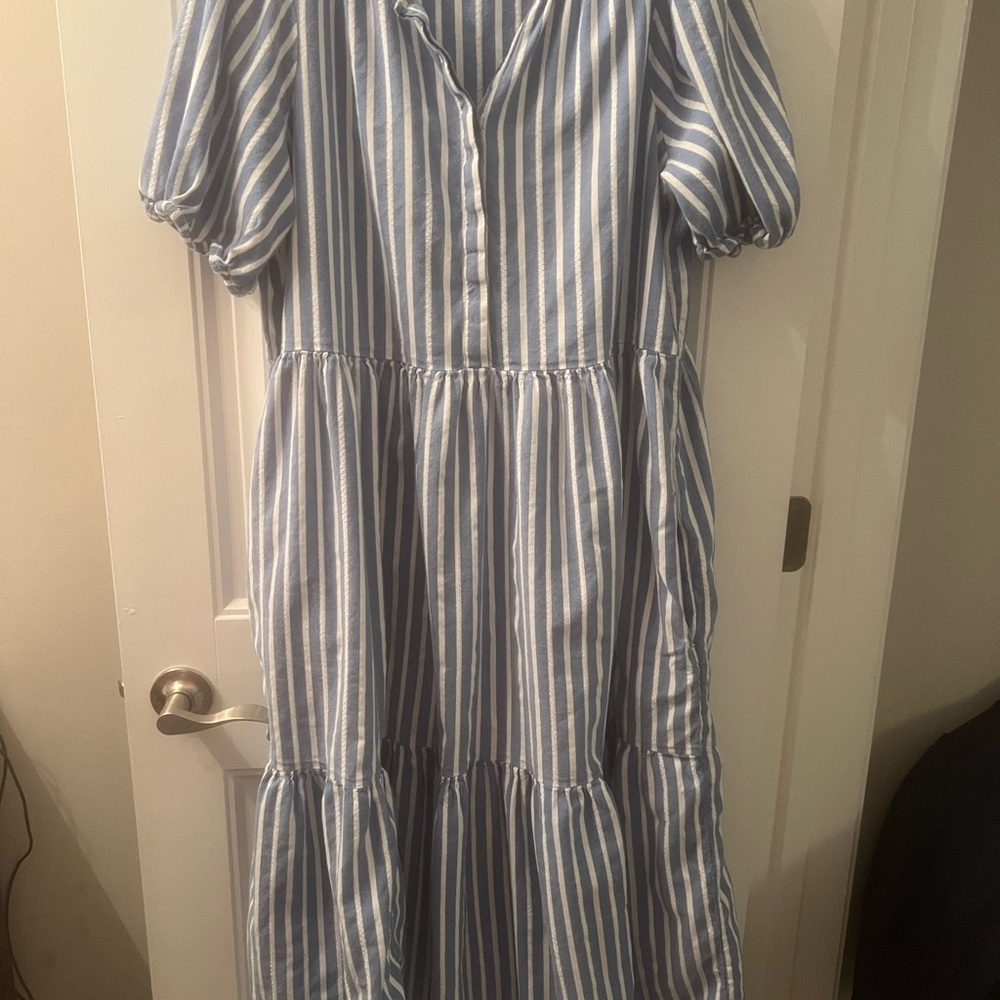 Old Navy Blue and White Striped Dress XLT MAXI 95% Cotton